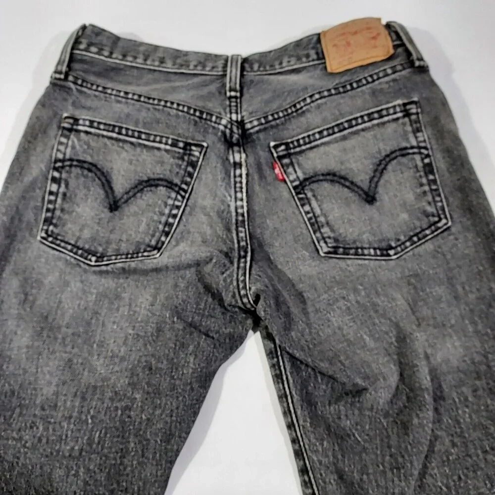 Levis 501 Jeans Button Fly  28"w 27.5"L Washed Black Denim Cotton Brass Rivited - Picture 12 of 16